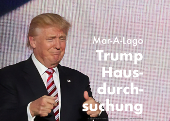 Etwas verunglücktes Foto von Donald Trump mit erhobenen Daumen neben der Beschriftung "Mar-A-Lago: Trump Hausdurchsuchung" | © 2022 Claus R. Kullak | History in HD / Unsplash | crk-respublica.de
