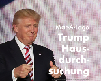 Etwas verunglücktes Foto von Donald Trump mit erhobenen Daumen neben der Beschriftung "Mar-A-Lago: Trump Hausdurchsuchung" | © 2022 Claus R. Kullak | History in HD / Unsplash | crk-respublica.de